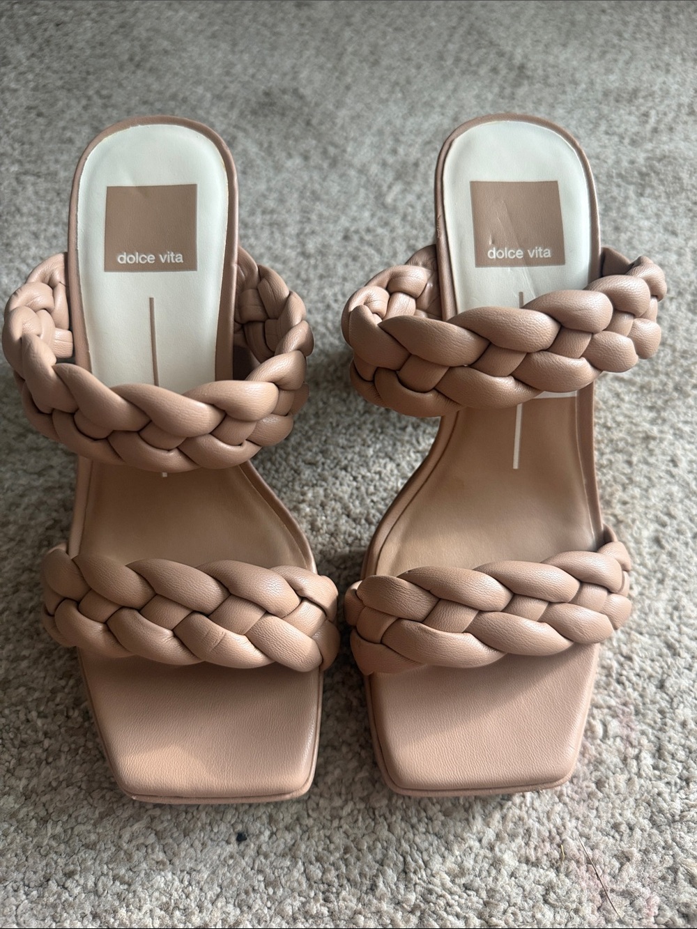 4” heel Dolce Vita Braided Double-Strap Slide Sandals in Blush